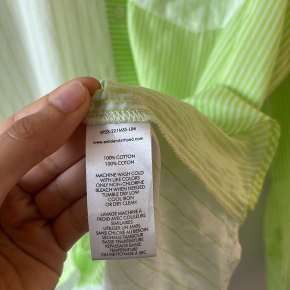 Solid & Striped 100 % Cotton Green Striped Shirt Large - Picture 9 of 11